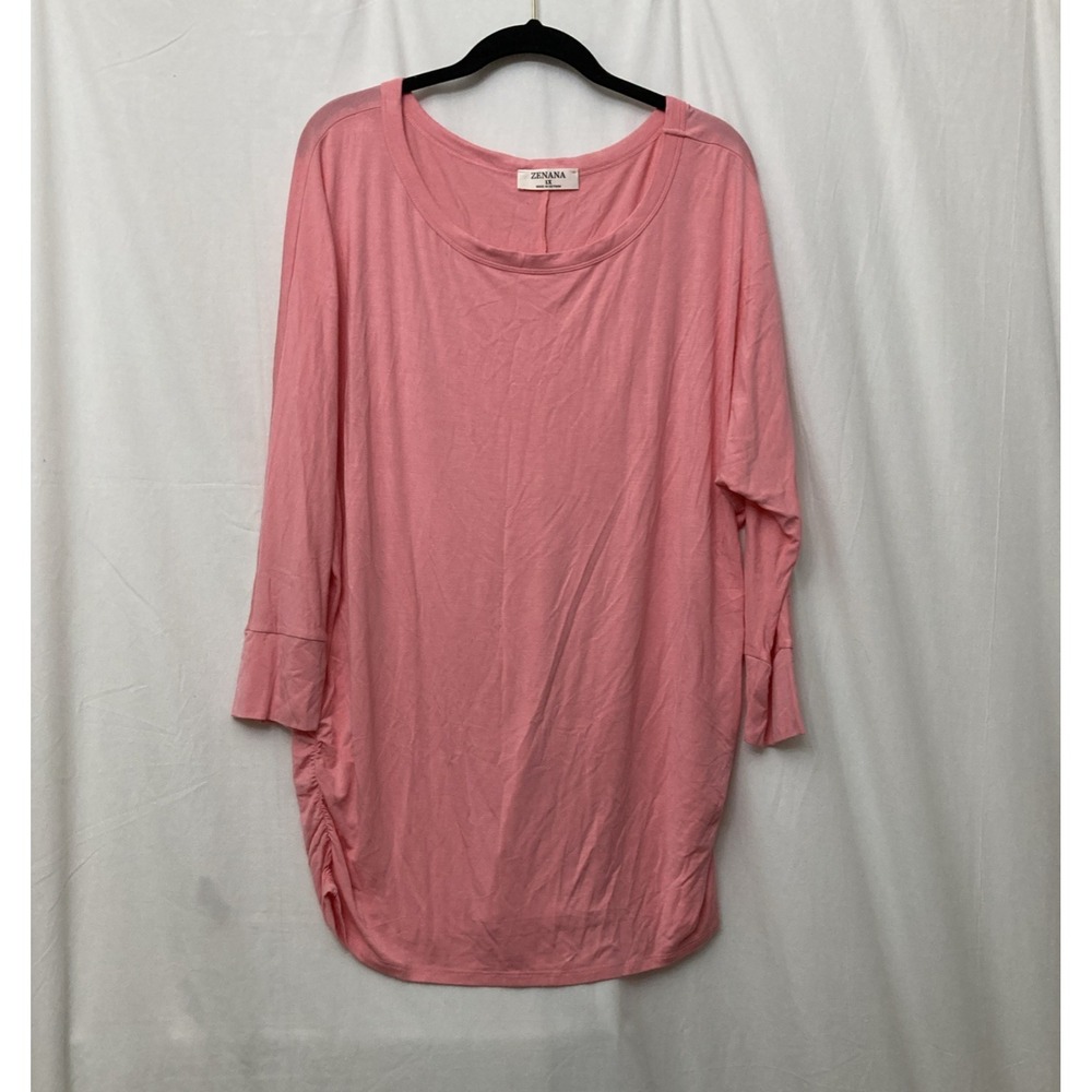 Zenana Women's Pink Long Sleeve Super Soft T-Shirt w/Side Ruche Details - SZ 1X